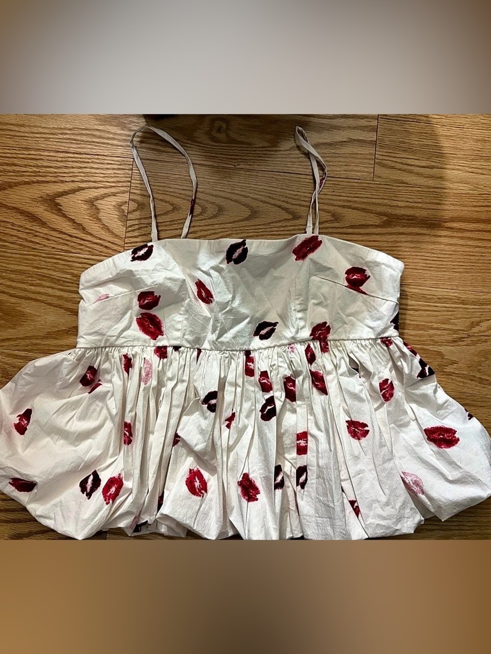 Maeve Strapless Babydoll Bubble Blouse Crop Top White & Red